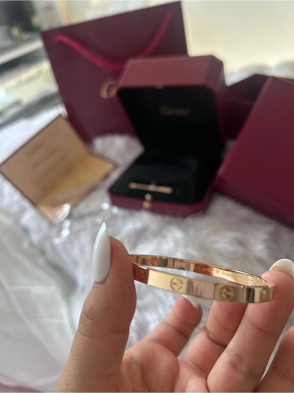 Saks Fifth Avenue Rose Gold-Tone Hinged Bracelet with Burgundy Accents